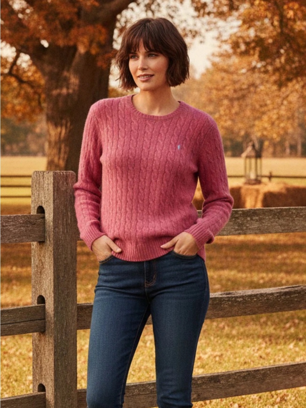 Ralph Lauren Sport Cable-Knit Crewneck Lambswool Sweater - Rose Pink